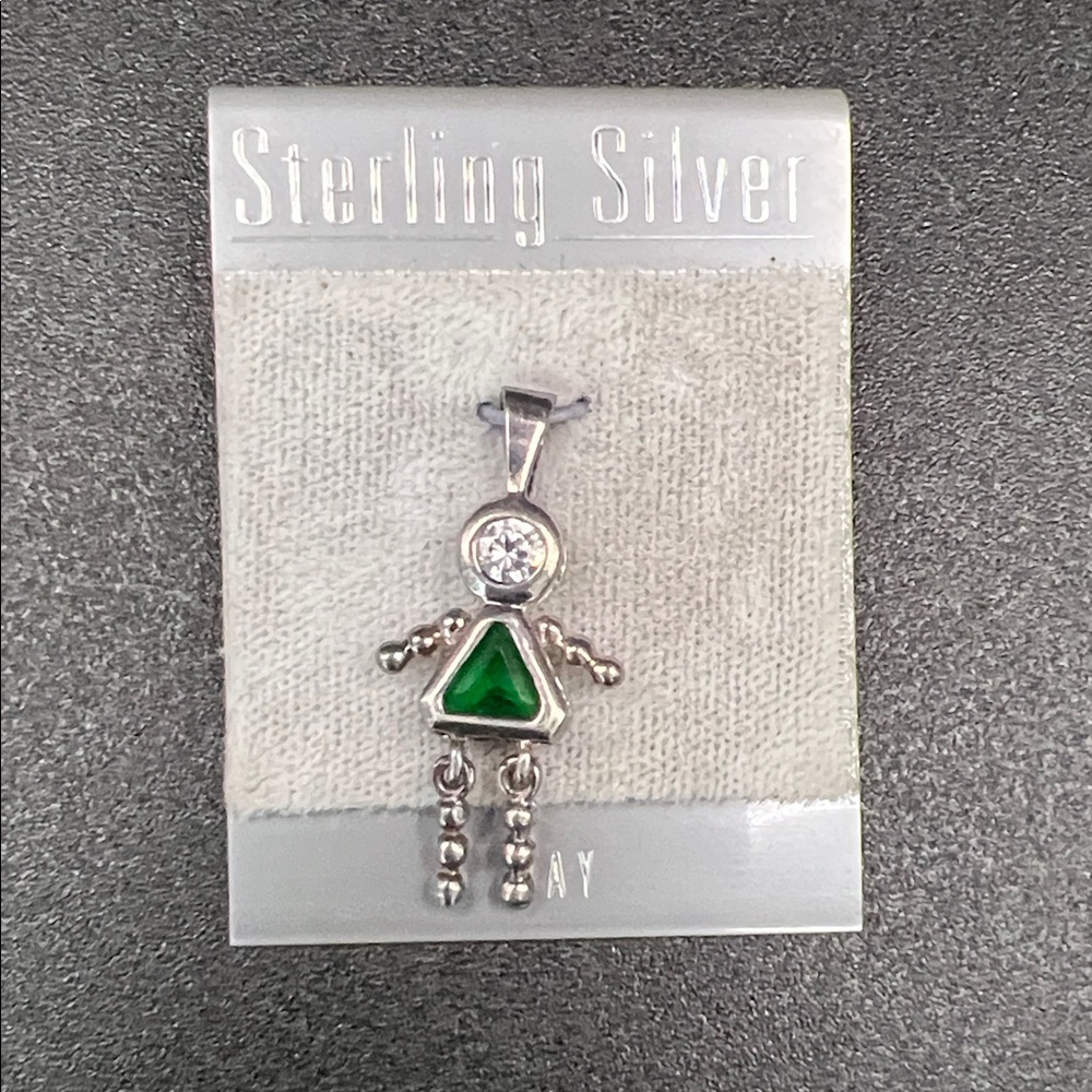 925 Sterling Silver May Green Gemstone Triangle Girl Pendant